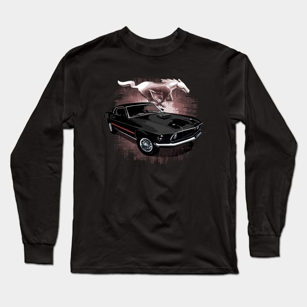 Black 69 Ford Mustang Mach 1 Long Sleeve T-Shirt by ZoeysGarage